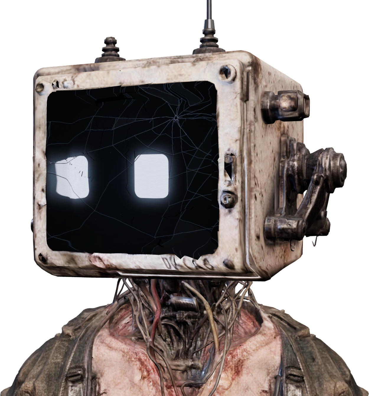 R.E.X., a battered CRT head wired into a human body