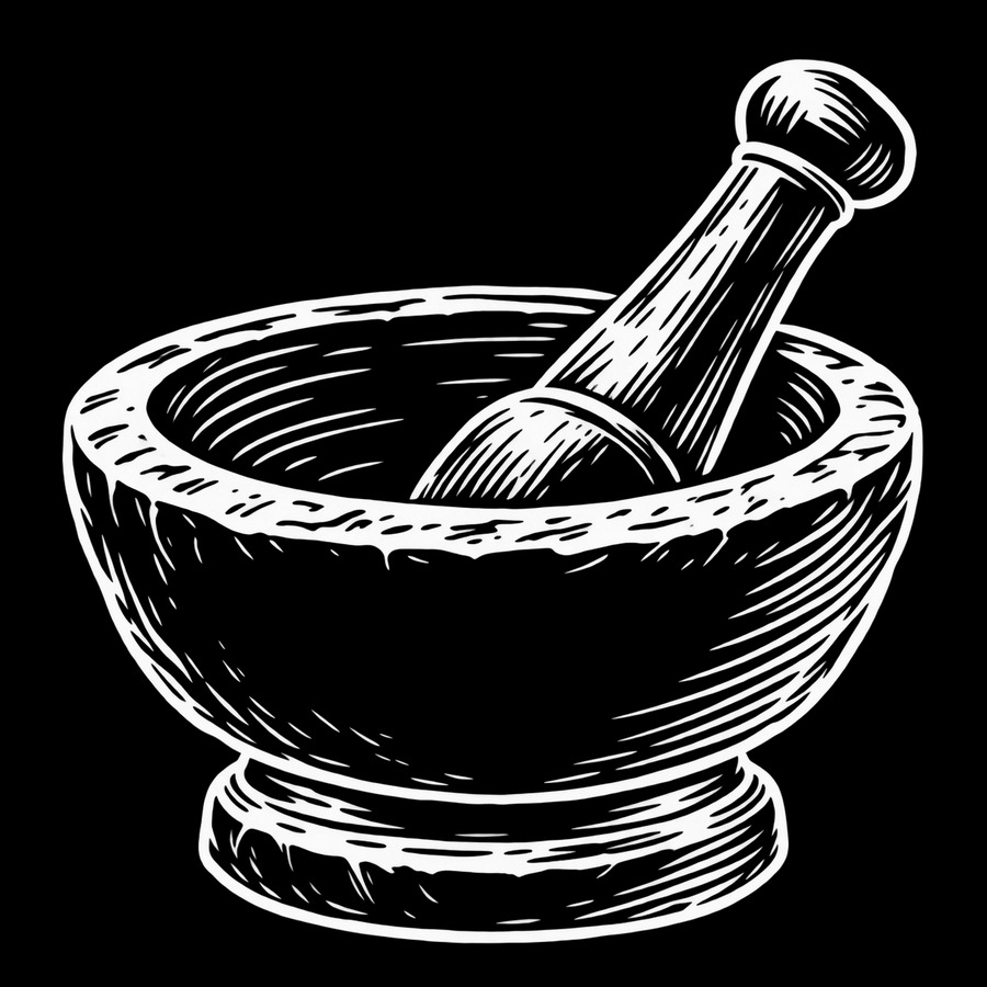 Mortar take A, scratchboard: a solid white mass carved with black lines