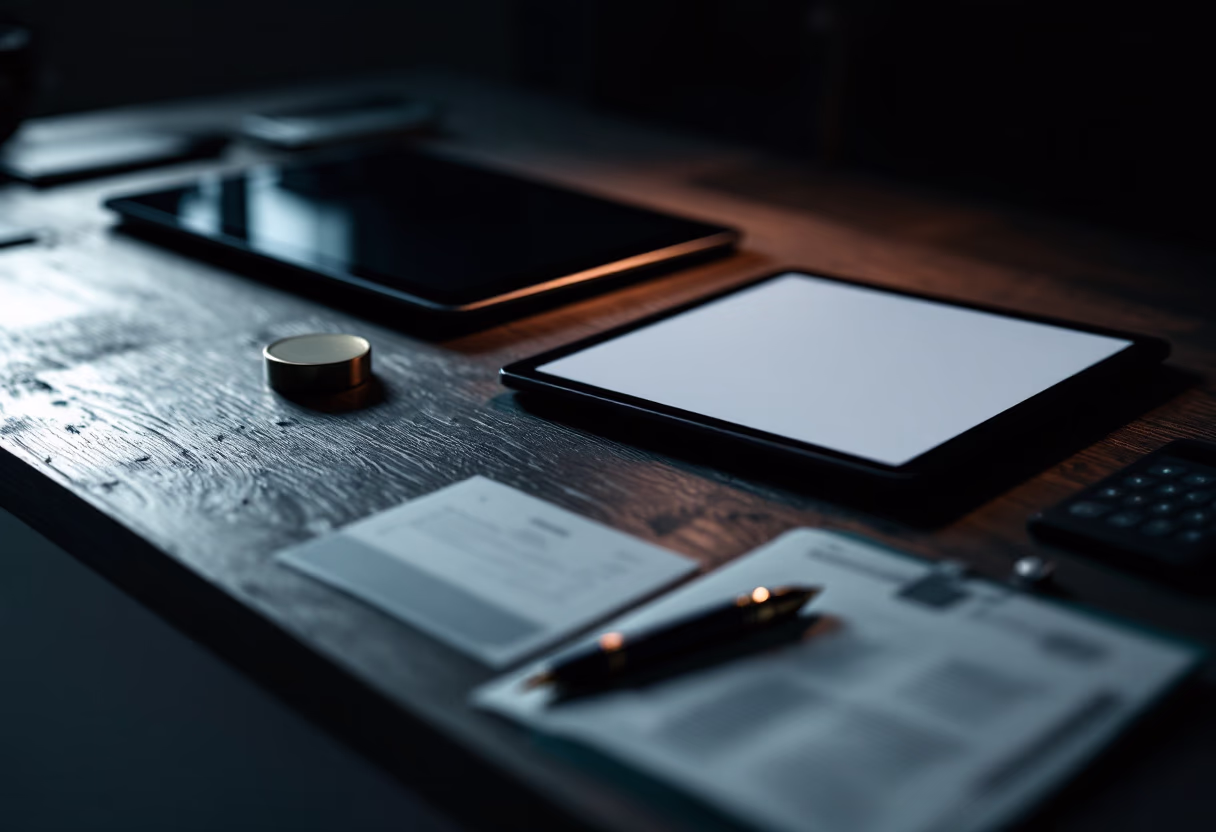 Dark shadowed office desk