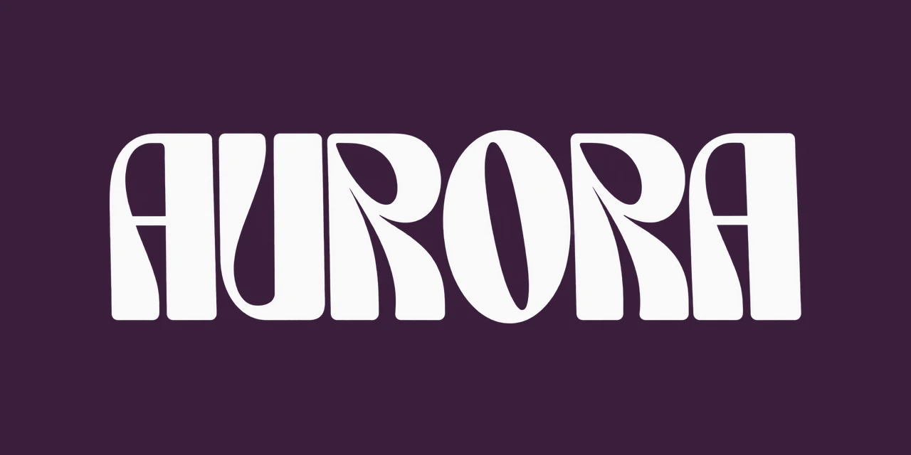 The cleaned Aurora wordmark in white on a deep plum ground