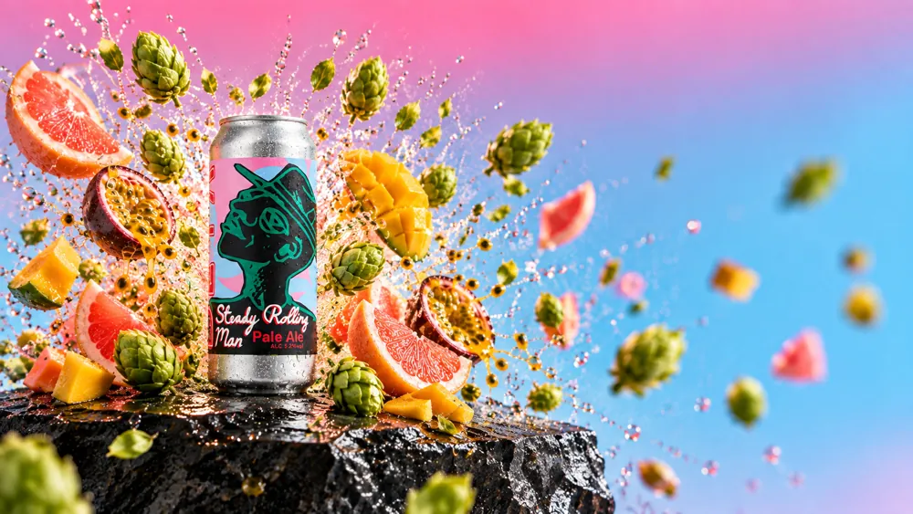 The can in a frozen explosion of hops, grapefruit, mango and passion fruit