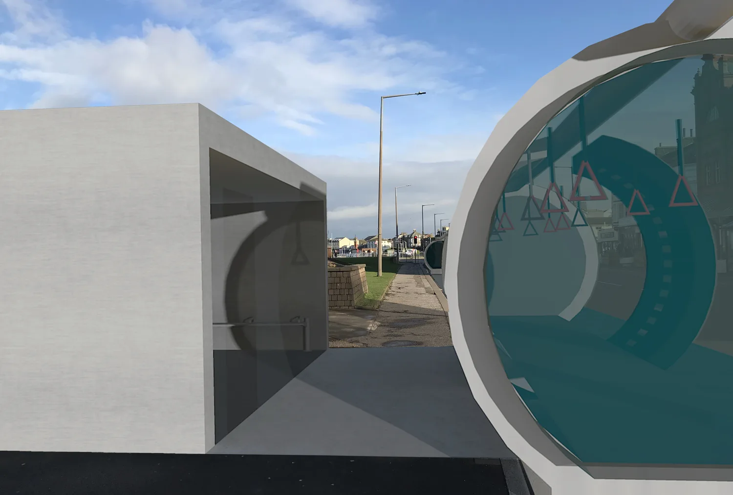 Twilight render of the tram stop