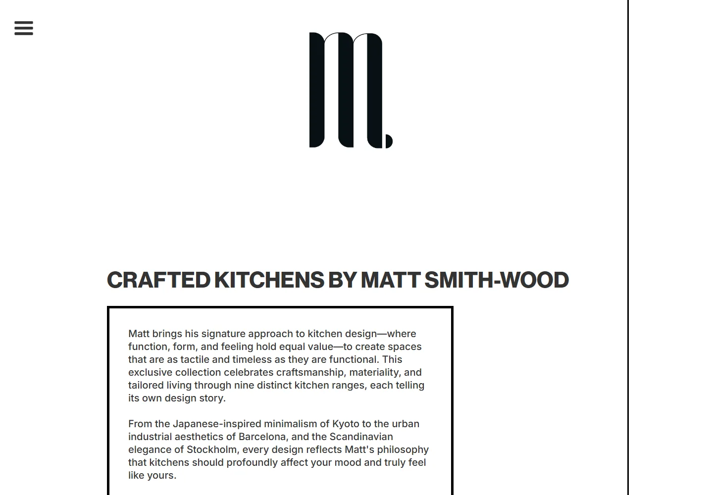 Crafted Kitchens page introducing the nine kitchen ranges