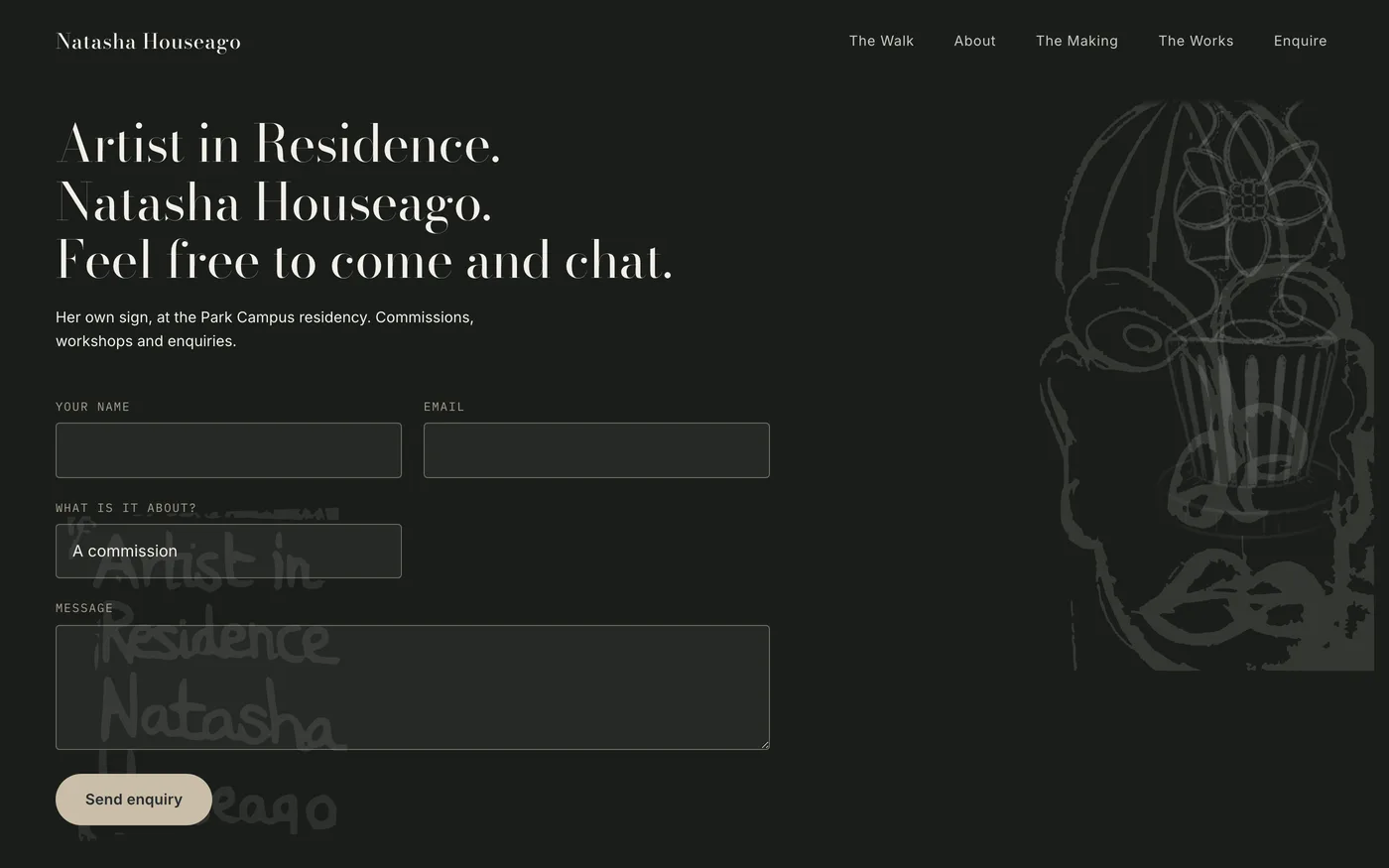The residency sign and enquiry form at the end of Natasha Houseago’s site