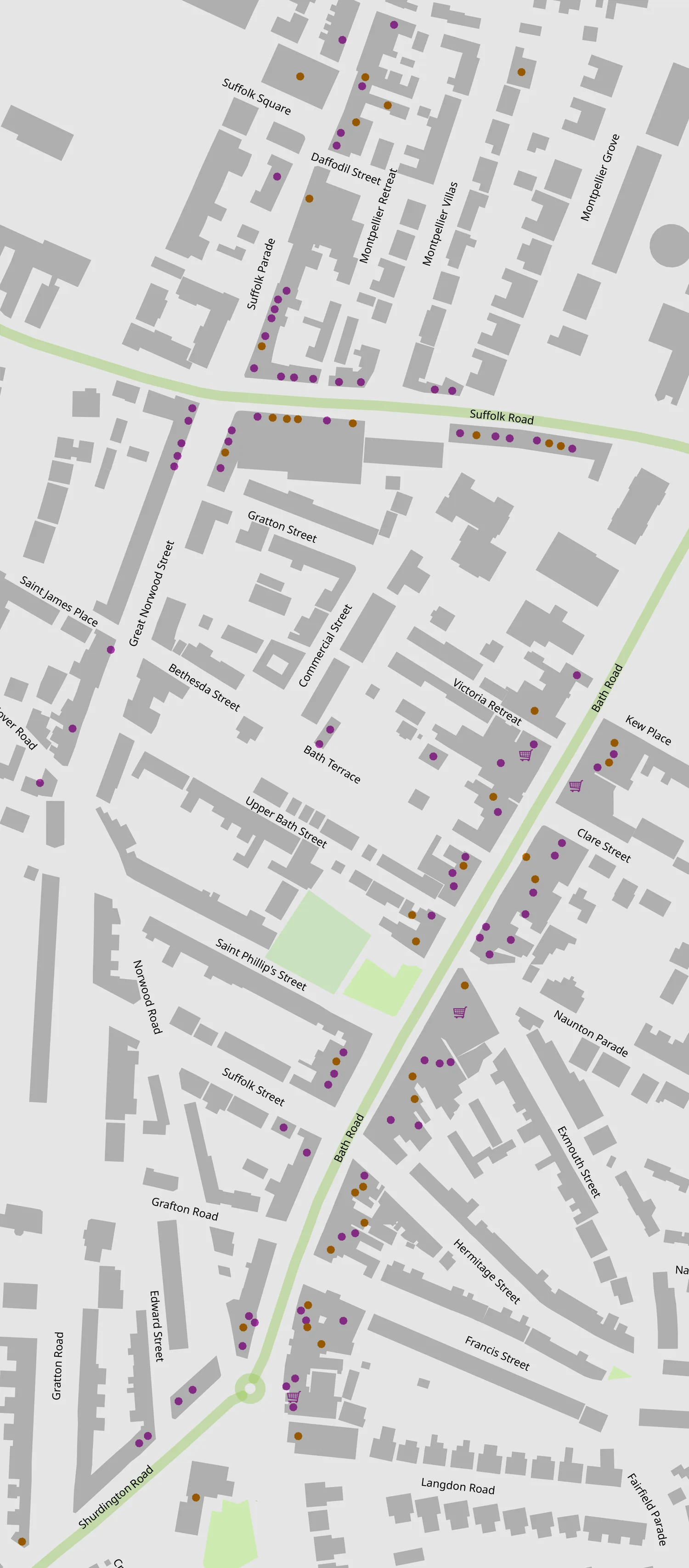 Mapped survey of independent businesses along Bath Road, Cheltenham