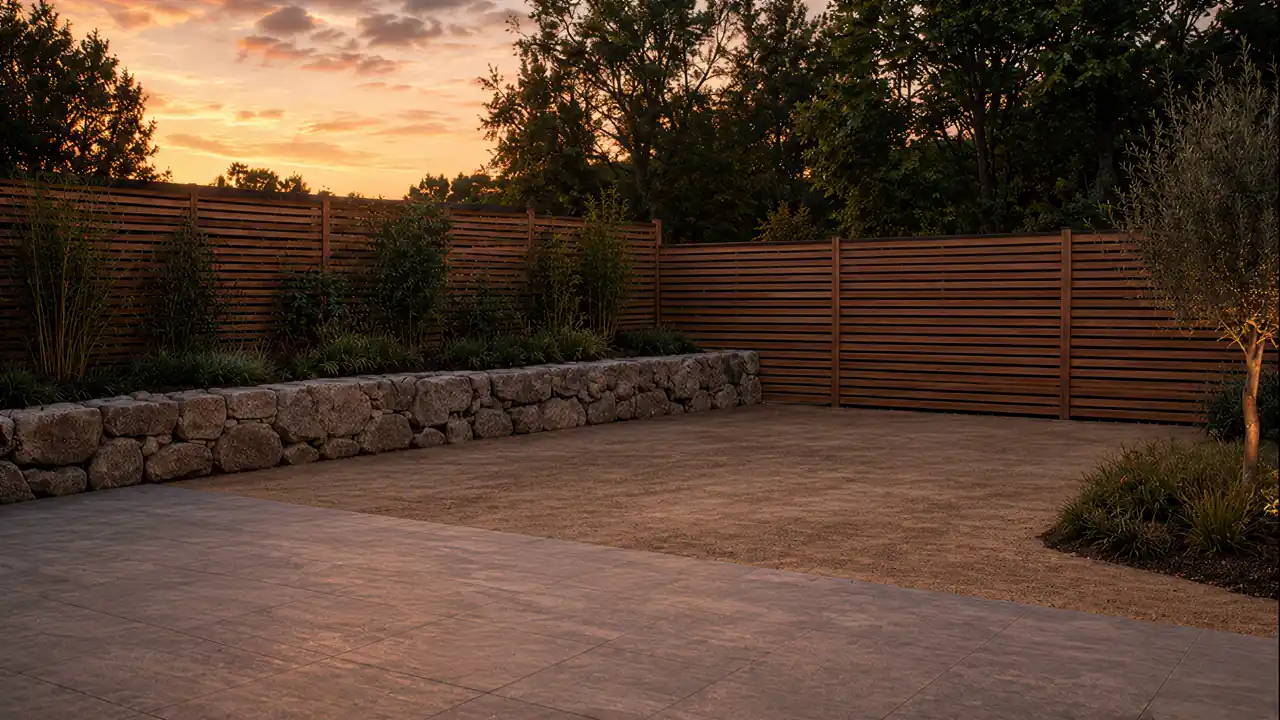 Empty walled garden at dusk before the build begins