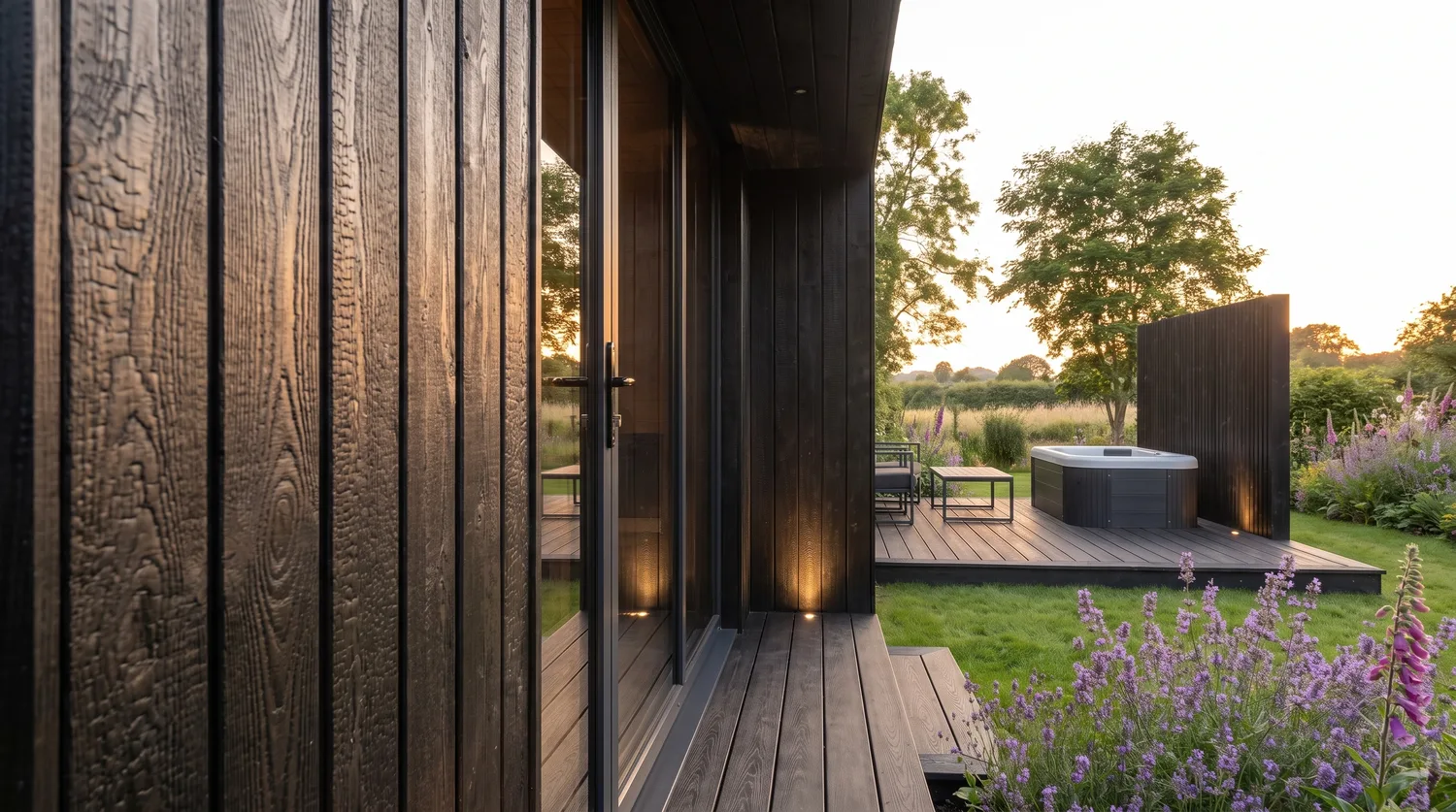 Detail render of cedar cladding and door