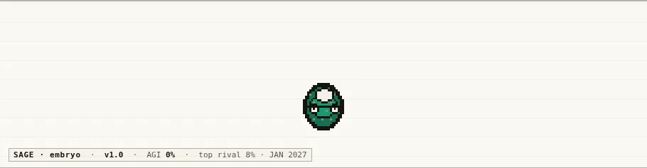 The SAGE creature, a calm green form