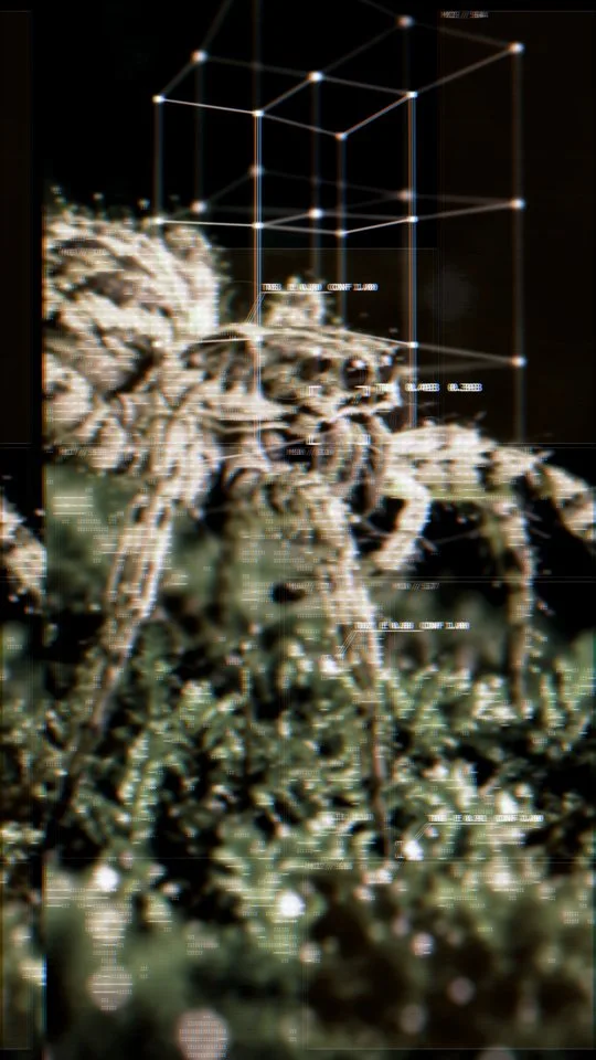 Round two, number twenty-three: a wolf spider under a glitch look with a wireframe cube