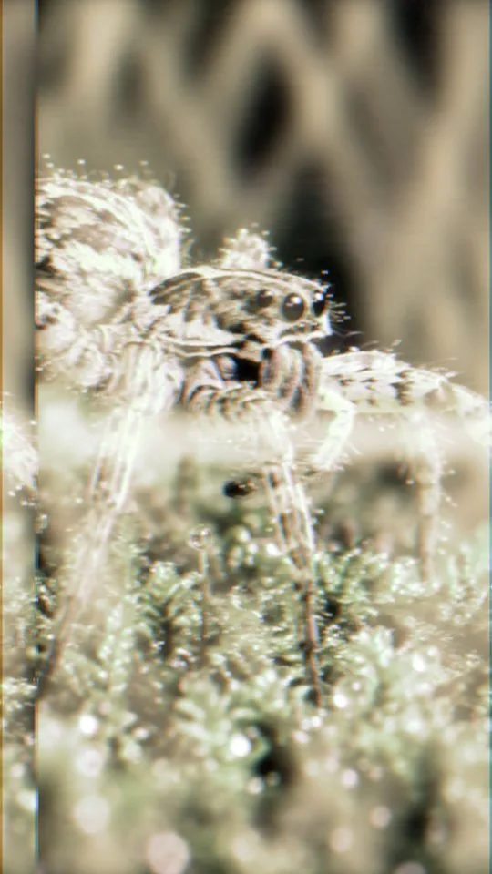 Round two, number forty-seven: a wolf spider behind a huge blurred amber crystal