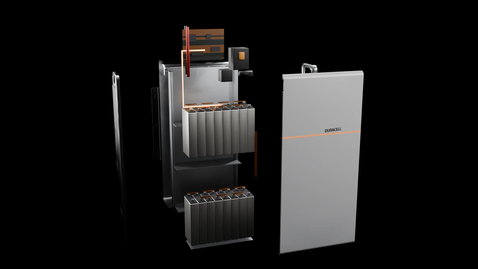 Duracell Energy battery opened along its real assembly
