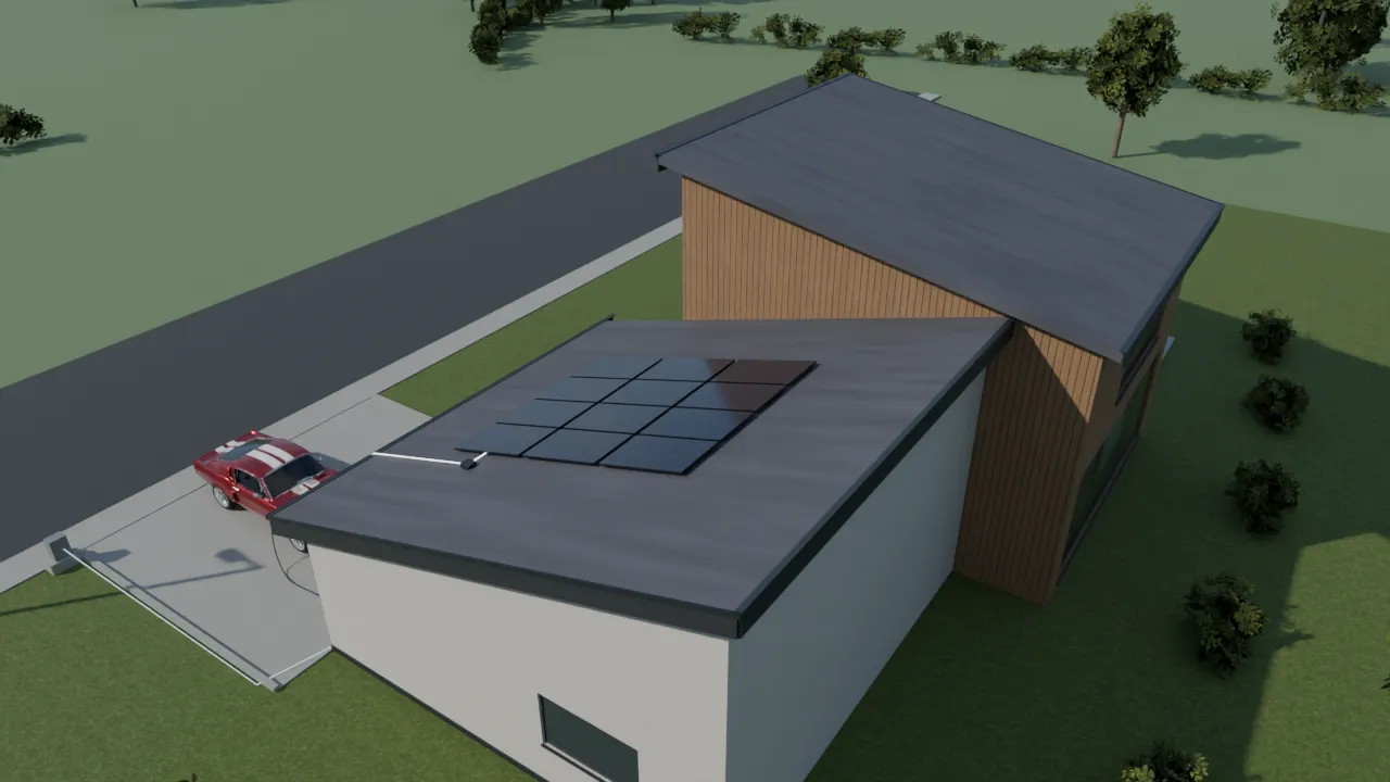 The same house model with materials applied
