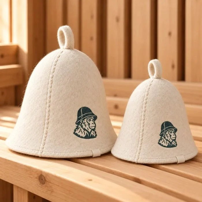Adult and child felt hats on the bench