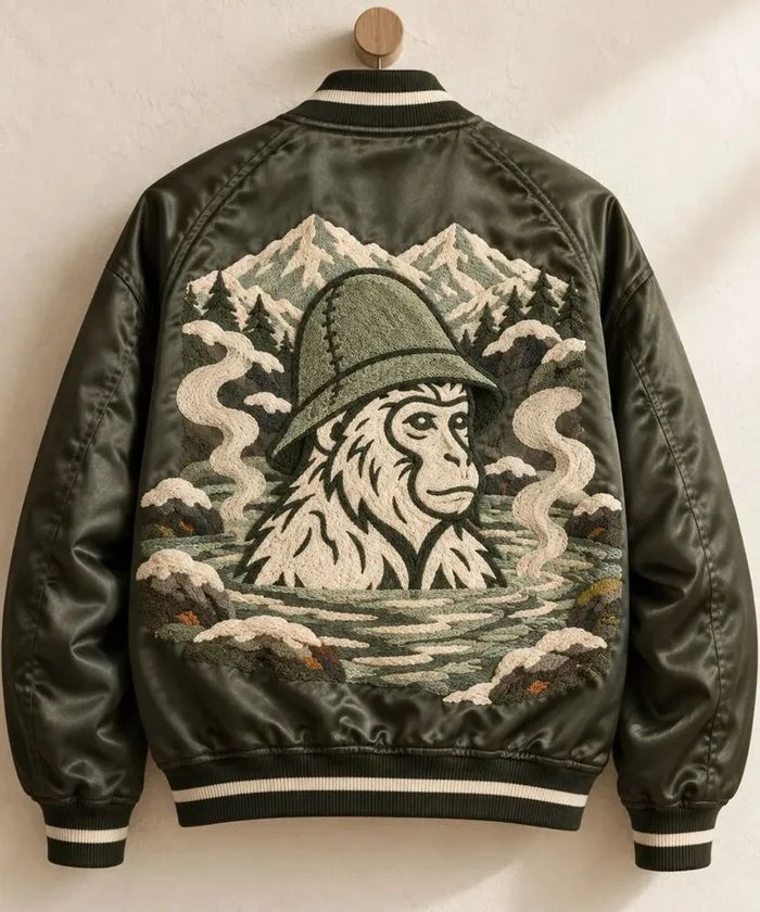 Souvenir jacket with the host in the hot spring embroidered