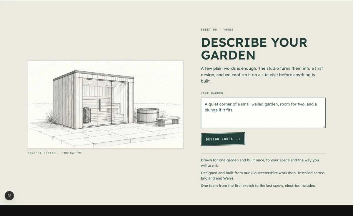 Describe your garden: a pencil sketch beside a plain text box