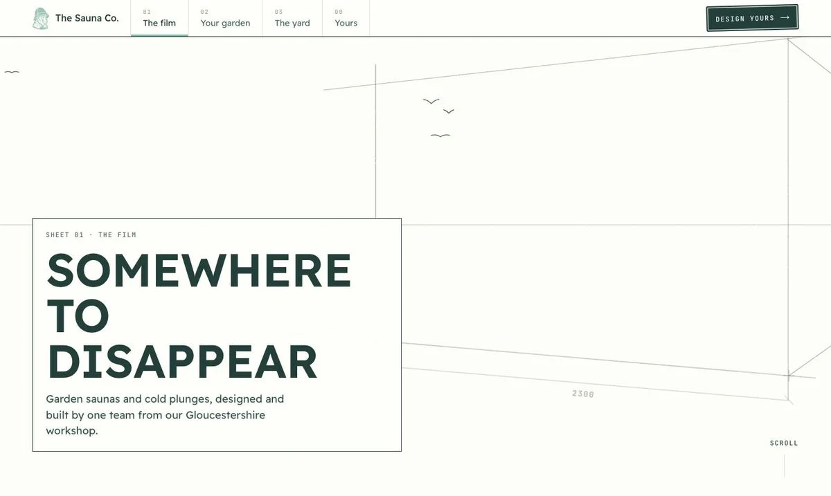 The site opening: pencil construction lines on a blank sheet